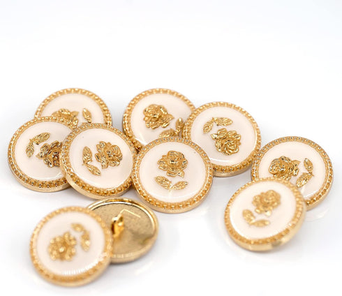 20 pcs Elegant White Enamel Rose Sewing Metal Shank Buttons for Coats -23mm -7/8"...