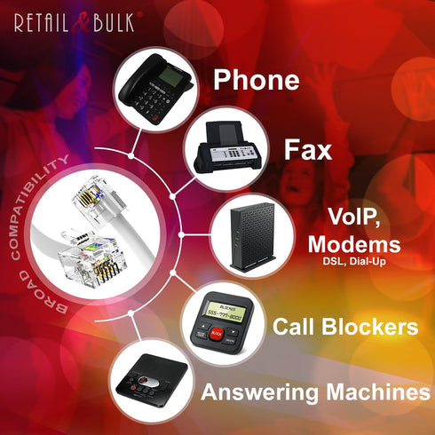 (3 Pack) 12 Inches Short Telephone Cable RJ11 Premium Quality, 6P4C Phone Line Cord (1 Foot, White)...