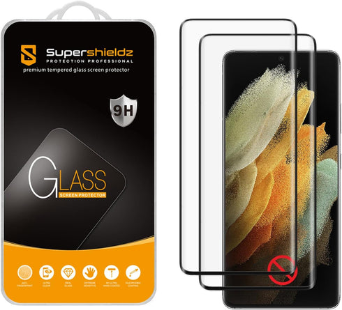 Supershieldz (2 Pack) Designed for Samsung Galaxy S21 Ultra 5G (Not Compatible with Fingerprint Scanner) Tempered Glass Screen Protector, Anti Scr...