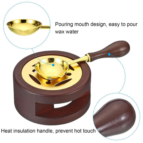 PATIKIL Wax Seal Kit, 2 Set Wax Seal Warmer Melting Spoon Wax Seal Stamp Handle Melt Stove Pot Furnace Tool for Melting Wax Sealing Beads, Brown...