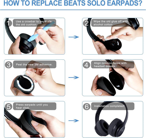 GVOEARS Ear Pads Replacement for Beats Solo 3 - Earpad Cushions Compatible with Beats by Solo3/Solo2 Wireless ON-Ear Headphones with Protein Leath...