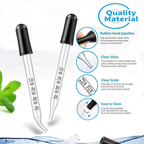 4 Pcs 1mL Eye Droppers- Bent & Straight Tips for Essential Oils, Glass Dropper Suitable for Medicine, Feeding, Food, Kids, Lab, Health Care...