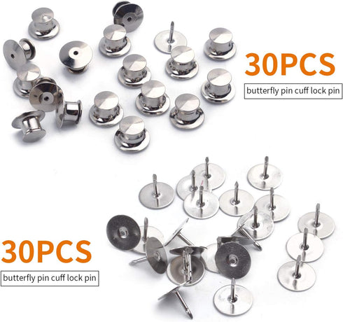 Aylifu Tie Tacks and Clutch Backs Set, 30 Pieces Tie Tacks Blank Pins (10 mm in Diameter) with 30 Pieces Locking Pin Backs Pin Keepers Locking Cla...