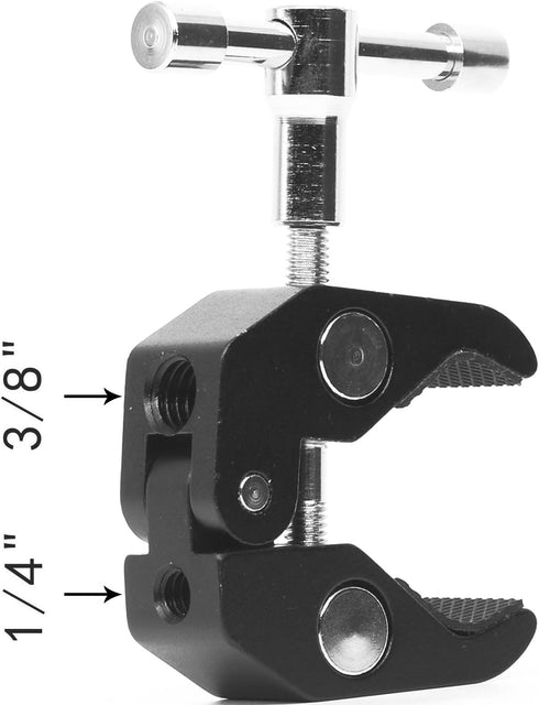 Super Clamp Camera Clamp w/ 1/4"-20 and 3/8"-16 Thread for Cameras, Lights, Umbrellas, Hooks, Shelves, Plate Glass, Cross Bars,Photo Accessories a...