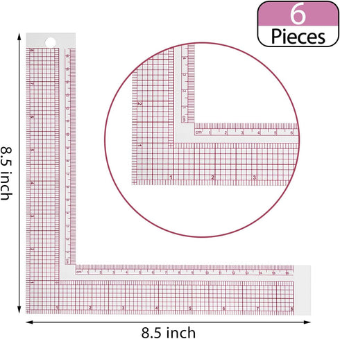 4 Pieces Plastic Sewing Ruler L Shaped Ruler Right Angle Ruler Sewing Measure Tailor Ruler Clear Sewing Ruler for Tailor Craft Tool Drawing Measur...