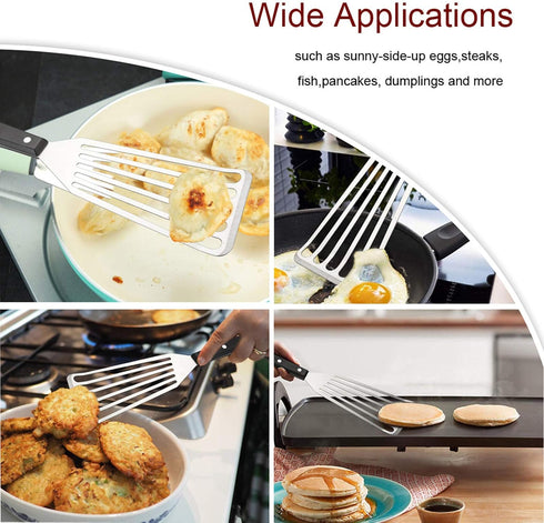 HaSteeL Fish Spatula 2-Piece, Stainless Steel Slotted Turner for Flipping, Turning, Frying & Grilling, Metal Slotted Spatulas Great for Kitchen Co...