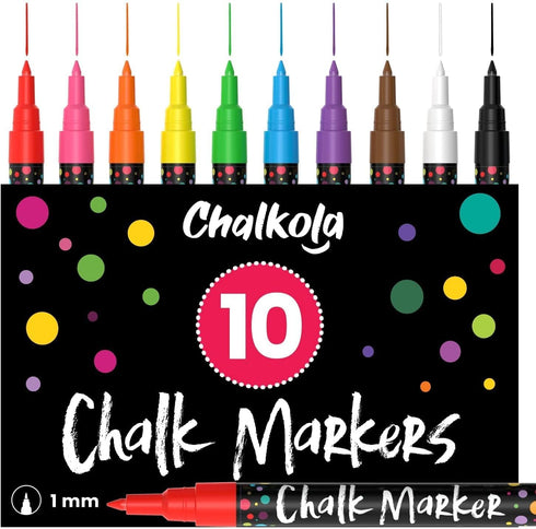 Extra Fine Tip Liquid Chalk Markers (10 Pack) - Dry Erase Marker Pens for Blackboard, Windows, Chalkboard Signs, Bistro - 1mm Tip...