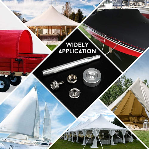 150 PCS Canvas Snap Kit with 2 Pcs Setting Tool, Marine Grade Stainless Steel 3/8" Socket Canvas Snap Button Fastener Kit and Upholstery Boat Cove...