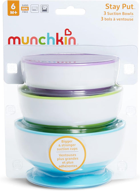 Munchkin Stay Put Suction Bowls for Baby and Toddler, 3 Pack, Blue/Green/Purple...