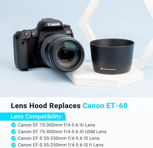 JJC Camera Lens Hood Shade Fits for Canon EF 75-300mm f/4-5.6 III USM & Canon EF-S 55-250mm f/4-5.6 IS II Lens Replaces Canon ET-60 Hood Reverse A...