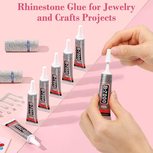 B7000 Jewelry Glue for Rhinestones, Cridoz 10Pack Super Craft Glue with Precision Tip Multi Function Clear Glue Fabric Adhesive for Cloth Stone Me...