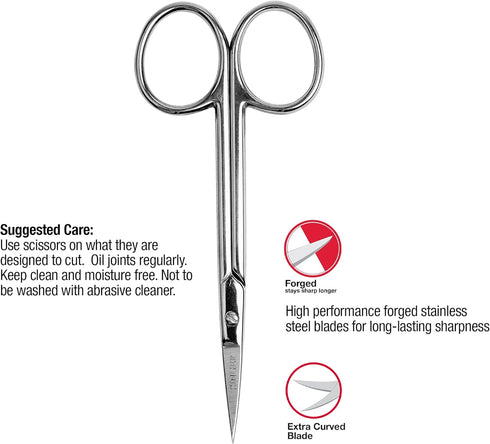 SINGER Set of 2 Scissors - 4 Inch Forged Embroidery Scissors with Curved Tip for Sewing, Cross-Stiching, Crafts, & More (Titanium Coated & Extra C...