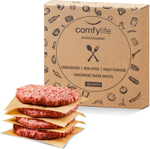 Comfylife 300Pcs 6x6in Patty Paper - No Curl, No Tear, No Burn Baking Paper (6 x 6 inch) – Precut Parchment Paper For Baking or Lining – No Chemic...