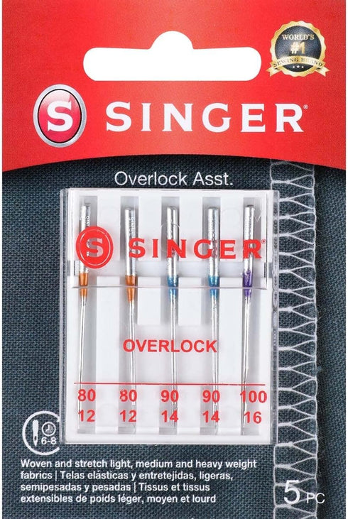 SINGER 04803 Regular Point Overlock Needles, 5-Count, Sizes 80/12, 90/14, 100/16...