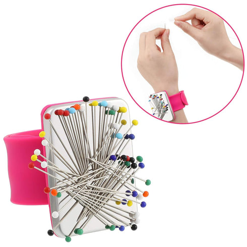 WILLBOND Magnetic Wrist Sewing Pincushion Wrist Magnetic Pin Holder Wristband Pin Cushion Holder with 3 Pcs Stainless Steel Pintail Comb Rat Tail ...