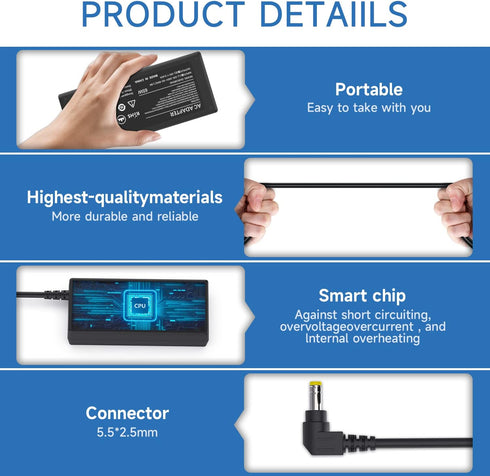 Power Cord for JBL Xtreme Xtreme 2, 19V AC/DC Adapter Charger for Extreme Extreme 2 JBL Boombox, 65W Portable Wireless Bluetooth Waterproof Speake...