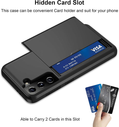 Jiunai for Samsung Galaxy S21 Plus Case Credit Card IDs Cash Holder Shell Wallet Case Slide Cover Dual Layer Hard PC Soft TPU Rubber Cover Phone C...