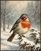 Posterizer 1 pcs-little bird in snowy winter scene-oil painting style -5-Art for Animal Lovers-Landscape & Nature Art-Decor for Home & Office- unf...