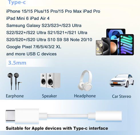 USB-C to 3.5 mm Headphone Jack Adapter, 3 Pack USB C to Aux Audio Dongle Cable Cord Compatible with iPhone 15 Series, iPad Pro, Samsung Galaxy S23...