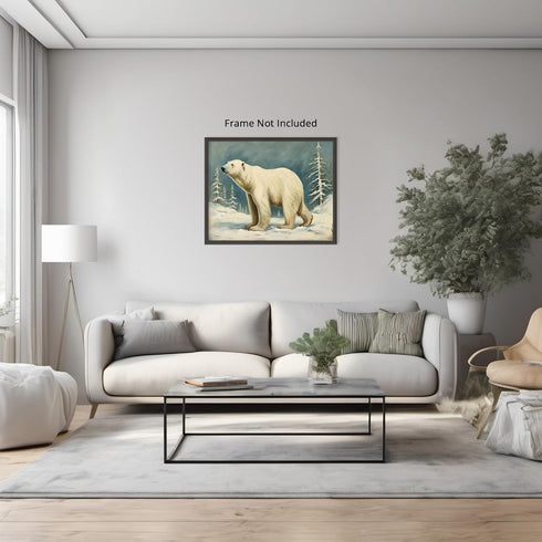 Posterizer 1 pcs-polar bear in snowy winter scene-oil painting style -1-Art for Animal Lovers-Landscape & Nature Art-Decor for Home & Office- unfr...
