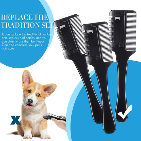 3 Pcs Pet Dog Cat Razor Comb with 50 Pcs Replacement Razors Hair Cutter Comb Cutting Scissors Hair Trimmer Comb Tool Grooming Dog Cat Double Sided...