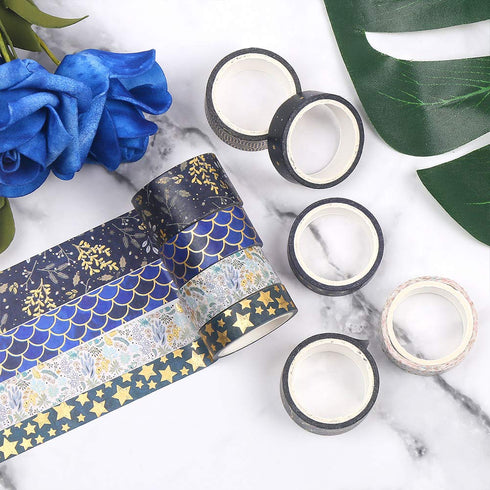 CCINEE Black Gold Foil Washi Tape,Floral Decorative Masking Tapes for Bullet Journal Scrapbook Planner Art Craft,10 Rolls...