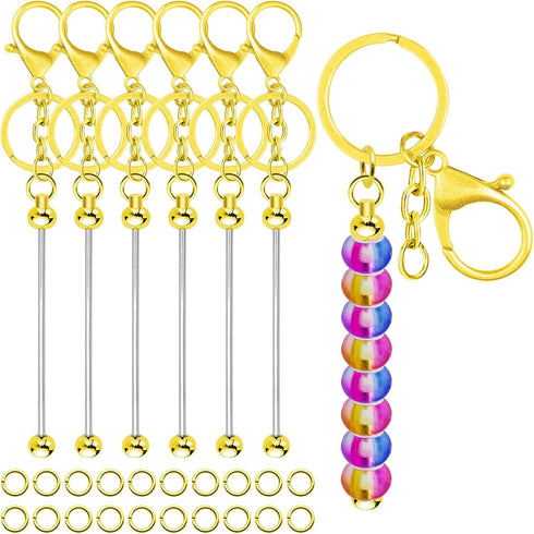 8Pcs Beadable Keychains Bars,DIY Keychains Bars Metal Bead Keychain Removable Beadable Keychain Blanks Keychain Bars with 50pcs Jump Ring for Keyc...