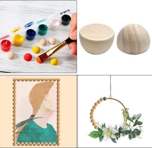 Natural Half Wooden Balls,20pcs 35mm Diameter Unfinished Wooden Balls Split Wood Beads No Holes Hemisphere Wood Ball Crafts Supplies for DIY Proje...