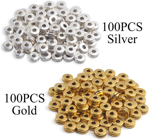 Metal Spacer Beads,200pcs Flat Round Disc Rondelle Spacer Beads Metal Rondelle Beads Spacers for Jewelry Making(6mm) - Silver and Golden...
