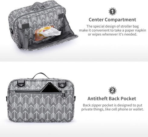 Universal Stroller Caddy Accessories All-in-One Baby Organizer with Insulated Pocket,Capacity for Diapers, Toys & Snacks, Dark Gray...