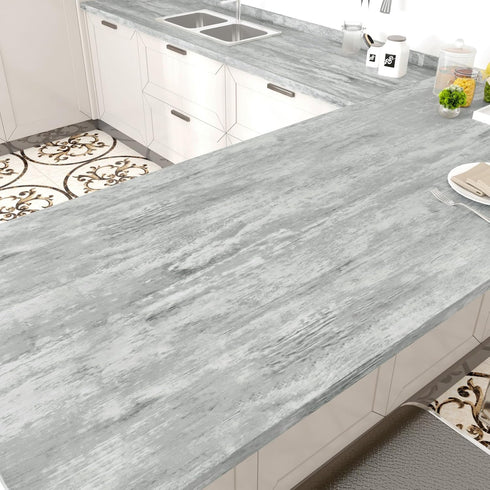 WESTICK Grey Wood Contact Paper Peel and Stick Countertops for Kitchen Gray Wood Grain Wallpaper Modern Wood Look Wall Paper Waterproof Contact Pa...