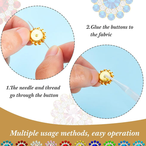 WILLBOND 300 Pieces 14mm Flower Buttons with Rhinestones Sew on Flower Embellishments 0.55 Inch Crystal Glass Beads Buttons Flatback Rhinestone Bu...