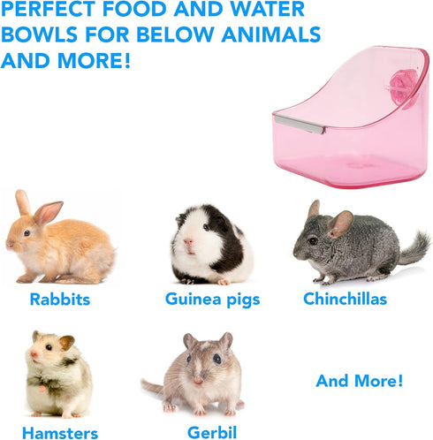(2 Pack) 5" x 3 3/4" x 4" CalPalmy Pink Food and Water Bowl for Rabbit, Chinchilla, Guinea Pig - The Best Tip-Proof, Clip-On Food Dishes for Rabbi...