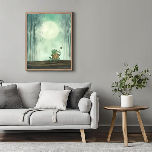 Posterizer 1 pcs-whimsical forest scene-frog playing music 8-Art for Animal Lovers-Fantasy & Fiction Art-Gift for Daughter, Son, Kids- unframed wa...