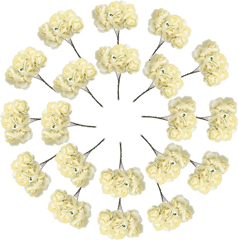 CCINEE 144pcs Mini Paper Flowers, 30mm Mulberry Paper 1.2" Artificial Rose Flower with Stem for DIY Crafts Projects Scrapbooking Wedding Decoratio...
