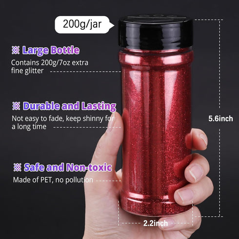 HTVRONT Red Glitter Fine Glitter - 200g/7oz Extra Fine Glitter for Crafts, Portable Ultra Fine Glitter for Resin & Nails & Tumblers & Ornaments & ...