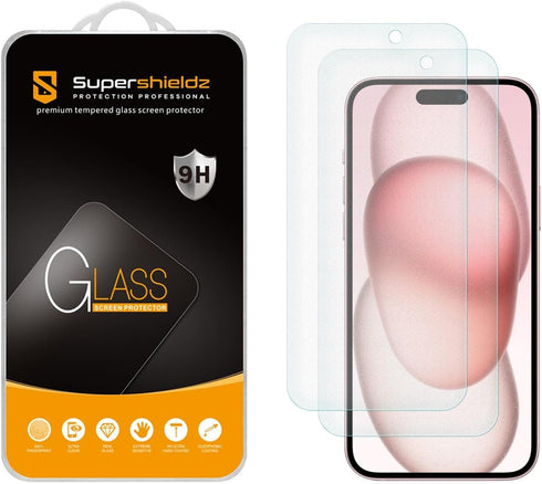 Supershieldz (2 Pack) Anti Glare (Matte) Tempered Glass Screen Protector Designed for iPhone 15 Plus (6.7 inch) Anti Fingerprint, 0.33mm, Anti Scr...