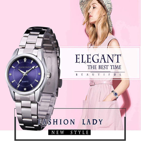 Women Lady Dress Analog Quartz Watch with Stainless Steel Band, Casual Fashion Waterproof Watches Roman Numeral Diamond Rhinestone Luminous Wristw...