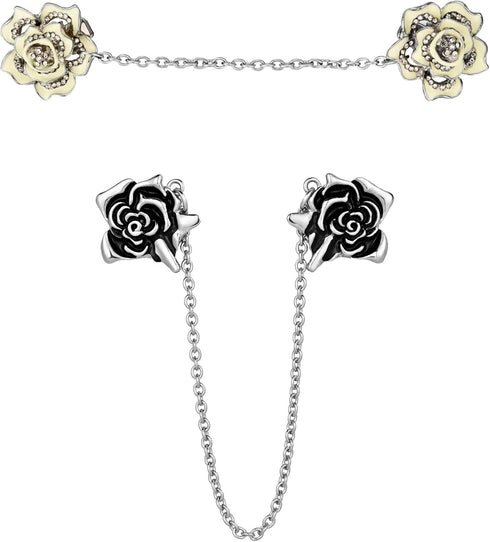 Gejoy 2 Pieces Rose Sweater Shawl Clips Cardigan Flowers Collar Dresses Clip with Chain for Women Girls (style Set 2)...