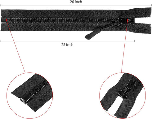 WILLBOND 4 Pcs #5 Black Plastic Zipper Separating Jacket Black Zipper Fastener for Coat Jacket Pillow Lamp Sewing Crafts(25 Inch)...
