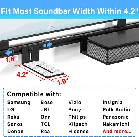Sound Bar Mounts Under TV for Samsung, Vizio, LG, Bose and More Soundbar Mount- Adjustable Soundbar Mounting Bracket Under TV or Above TV Sound Ba...