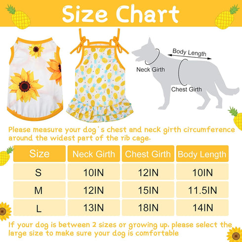 4 Pieces Pet Clothes Set Include 2 Pieces Cute Pet Dress Lovely Fruit Dog Dress and 2 Pieces Dog Shirt Breathable Pet T-Shirt Puppy Clothes for Pe...