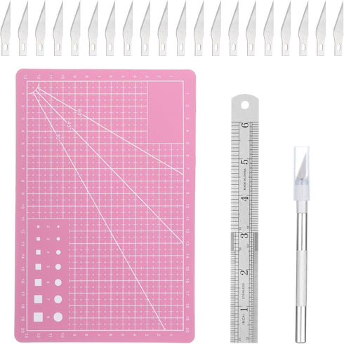 (6" x 8") A5 Cutting Mat, Exacto Knife Precision Carving Craft Hobby Knife Kit for DIY Art Work Cutting, Hobby, Stencil, Scrapbooking, Pink...