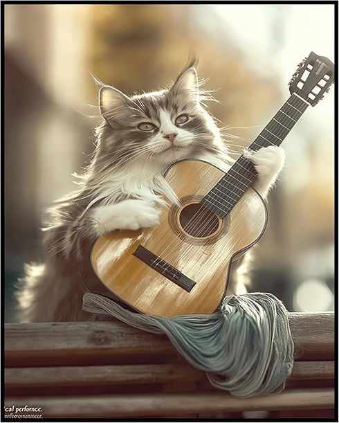 Posterizer 1 pcs-cute funny kitty cat playing the guitar 2-Art for Animal Lovers-Musical Art Collection-Decorations for Bedroom, Office, Living Ro...