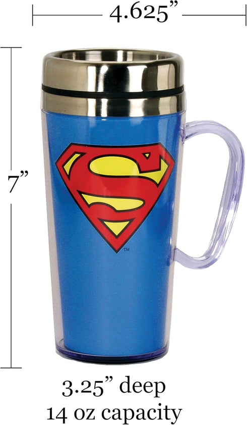 Spoontiques - Insulated Travel Mug - Superman Logo Coffee Cup - Coffee Lovers Gift - Funny Coffee Mug - 15 oz - Blue...