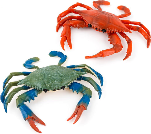 AUEAR, 2 Pack Fake Animal Sea Life Blue Red Crabs Action Figures Ocean Model Ornament for Swim Bath...