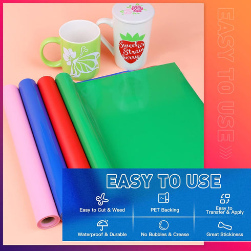 HTVRONT White Permanent Vinyl Rolls - 12" x 11 FT Adhesive White Vinyl Compatible with Cricut Cutting Machine, Silhouette, Cameo, Signs, Scrapbook...