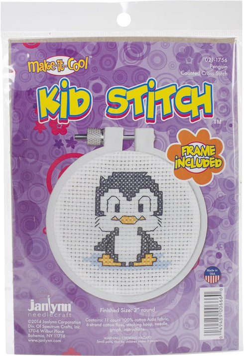 Janlynn Kid Stitch 11 Count Penguin Mini Counted Cross Stitch Kit, 3-Inch...