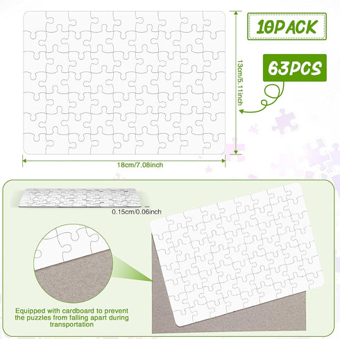 10 Sets Blank Sublimation Puzzle Jigsaw for Kids Rectangle Heart Shaped White DIY Custom Puzzle Heat Press Thermal Transfer Puzzle Pearl Puzzle Bl...