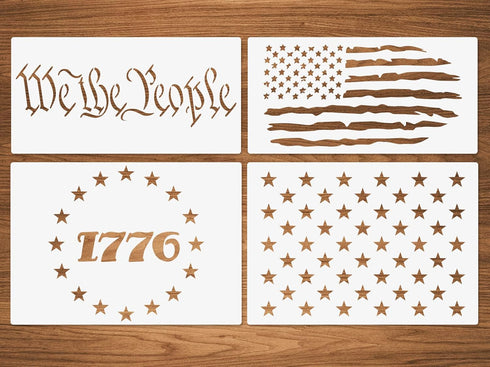 4 Packs Stars American Flag Stencils, Reusable Patriotic Stencils Including 1776 American Flag We The People America Stencil for Painting on Wood ...